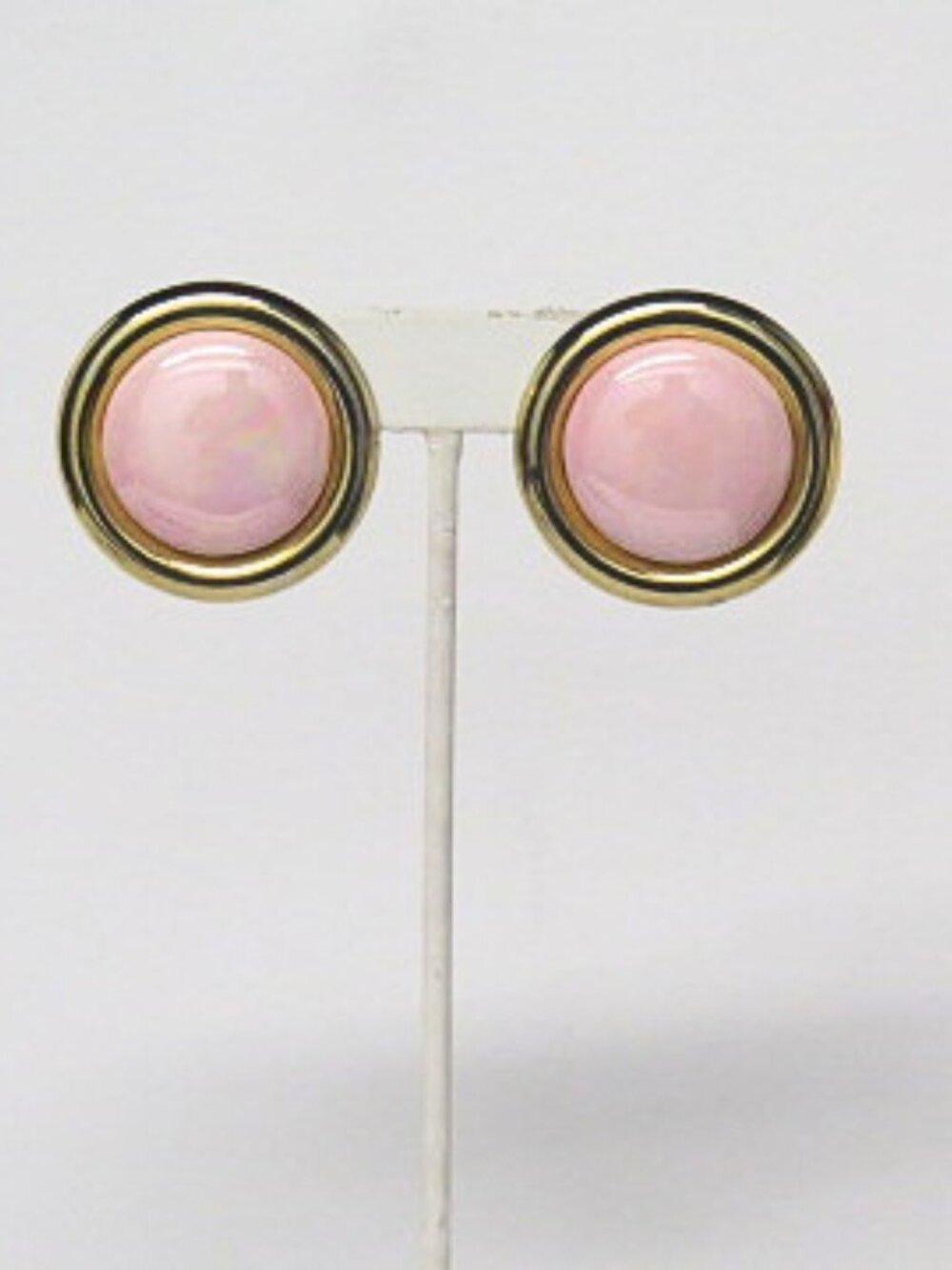 Vintage Estate Pink Cabochon Gold Tone Round Statement Stud Earrings